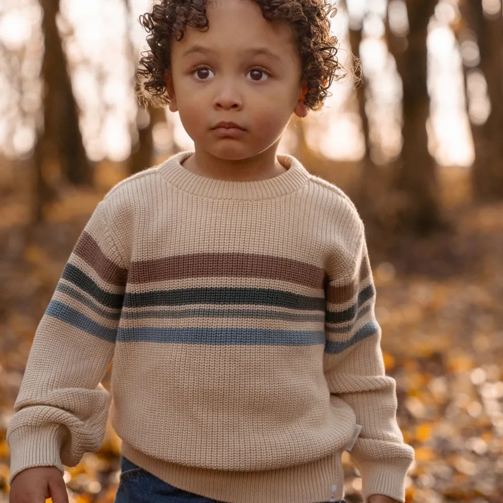 Little Dutch Gebreide trui - Zand - Forest Friends - Stripe
