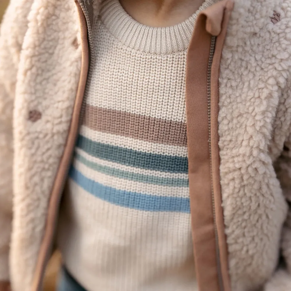 Little Dutch Gebreide trui - Zand - Forest Friends - Stripe