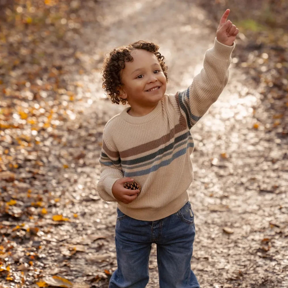 Little Dutch Gebreide trui - Zand - Forest Friends - Stripe