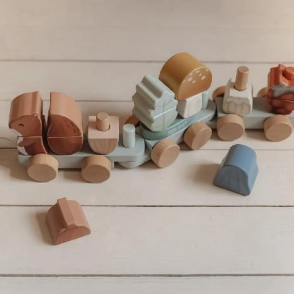 Little Dutch Houten Blokkentrein - Blauw - Forest Friends