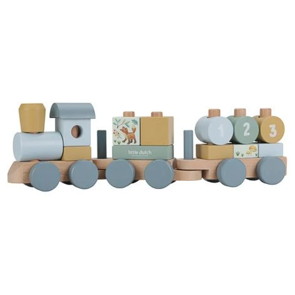 Little Dutch Houten Blokkentrein - Blauw - Forest Friends