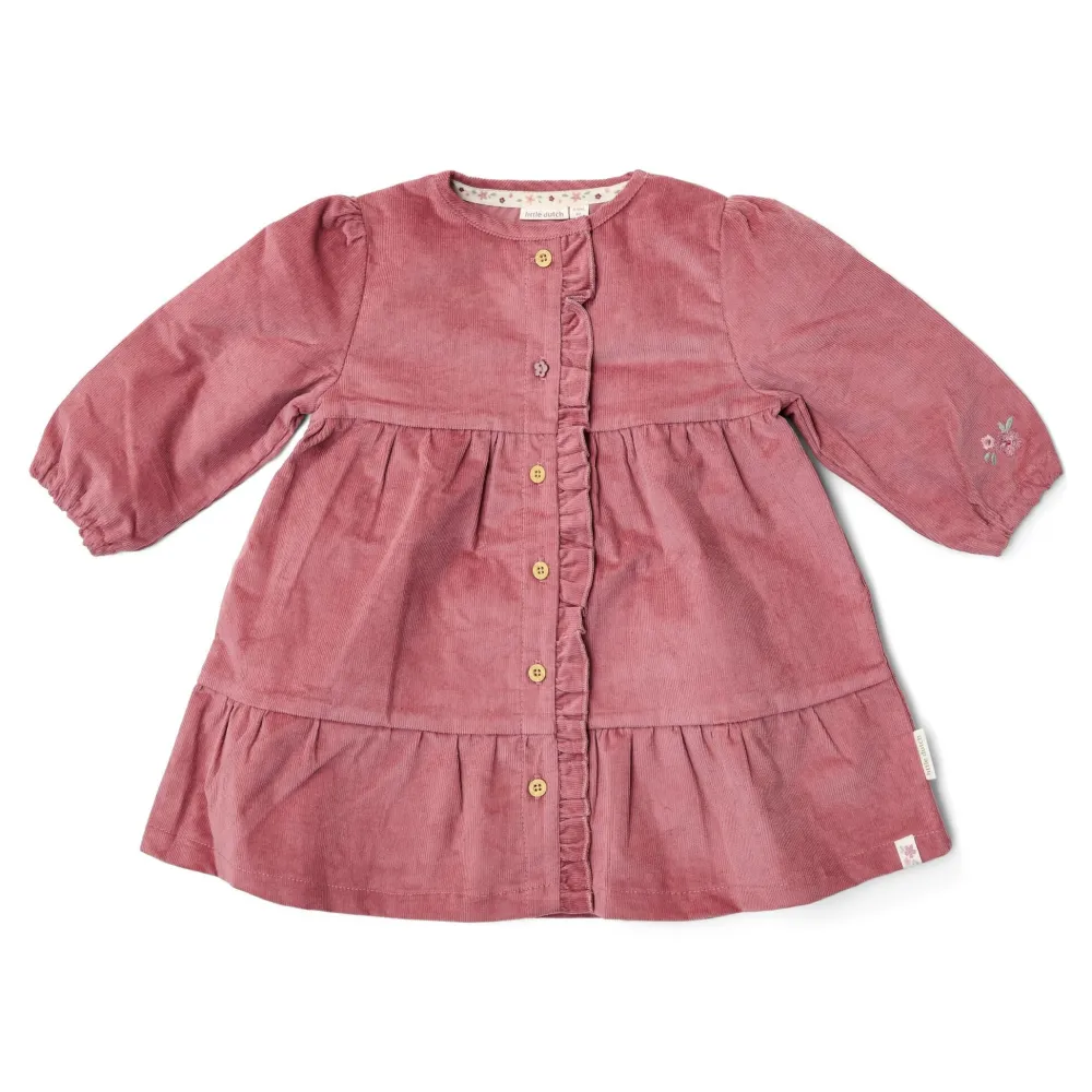 Little Dutch Jurk lange mouw - Roze - Fairy Garden - Corduroy