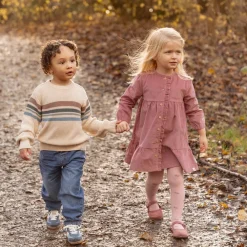 Little Dutch Jurk lange mouw - Roze - Fairy Garden - Corduroy