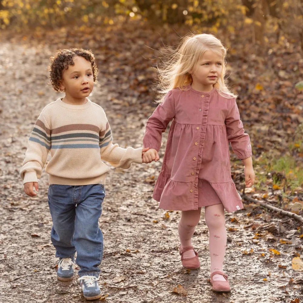 Little Dutch Jurk lange mouw - Roze - Fairy Garden - Corduroy