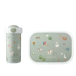Little Dutch Lunchset - Schoolbeker en lunchbox - Groen - Little Farm