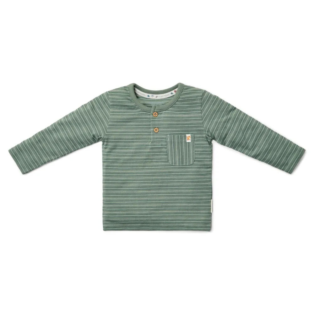 Little Dutch Shirt lange mouw - Groen - Forest Friends - Stripe
