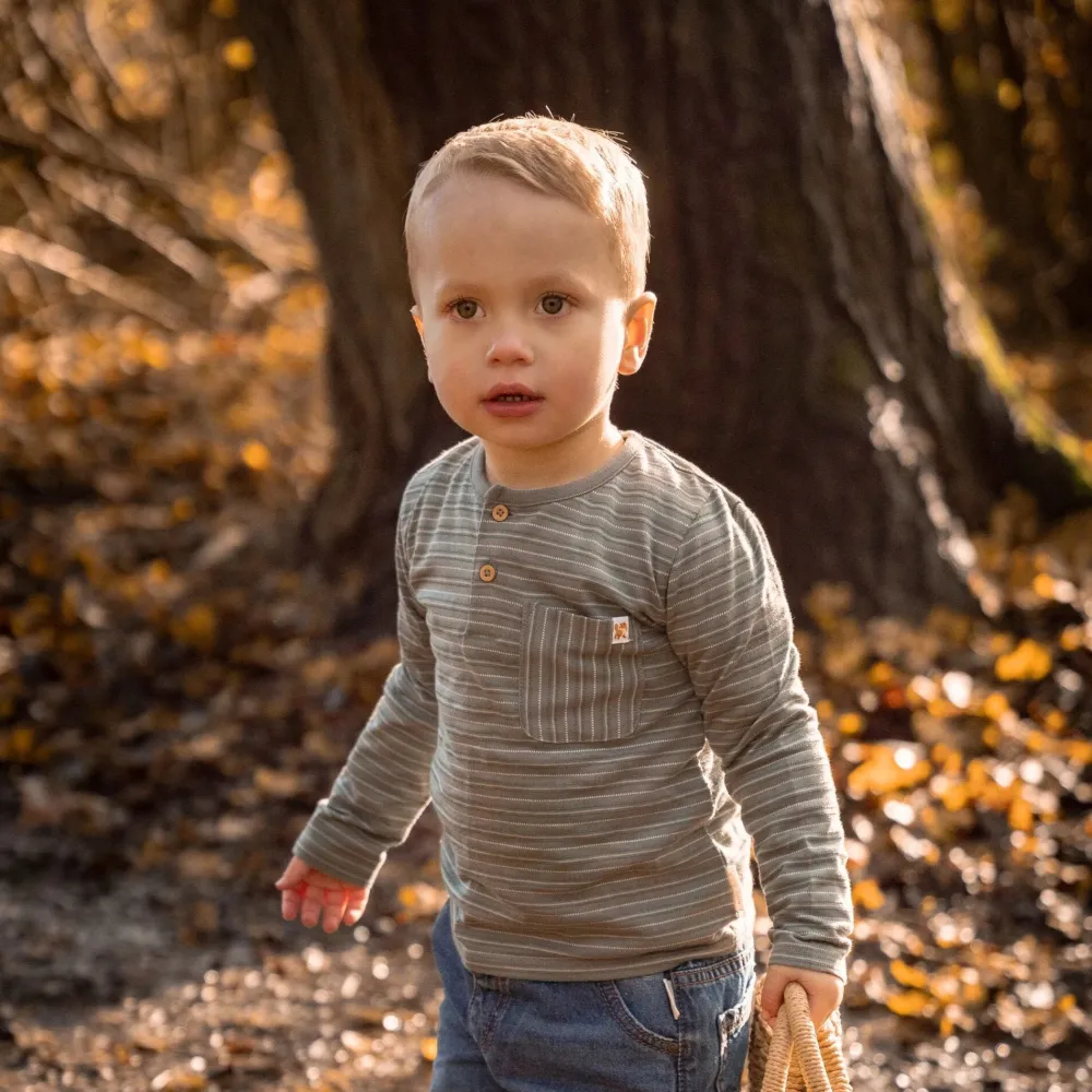 Little Dutch Shirt lange mouw - Groen - Forest Friends - Stripe