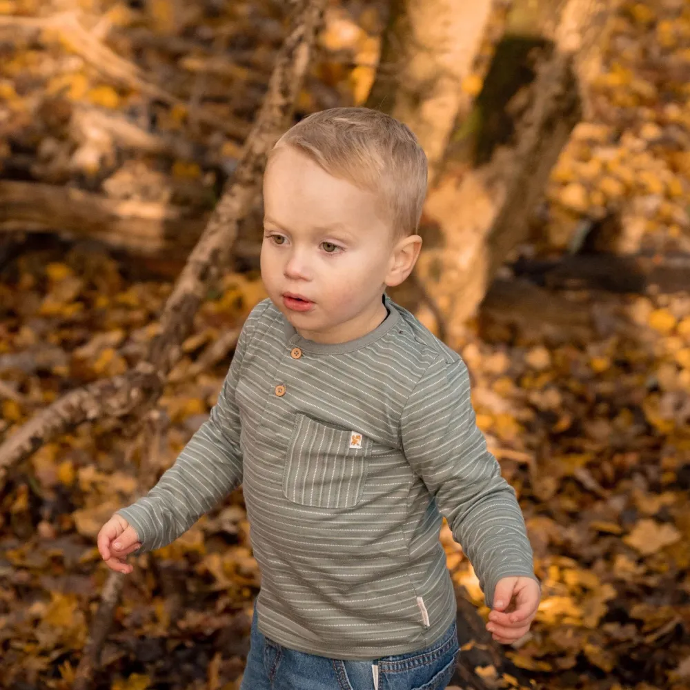 Little Dutch Shirt lange mouw - Groen - Forest Friends - Stripe