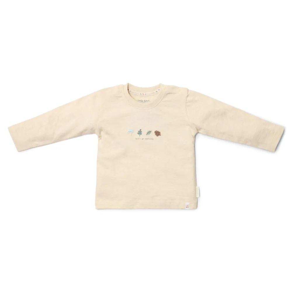 Little Dutch Shirt lange mouw - Zand - Forest Friends - Forest borduursel