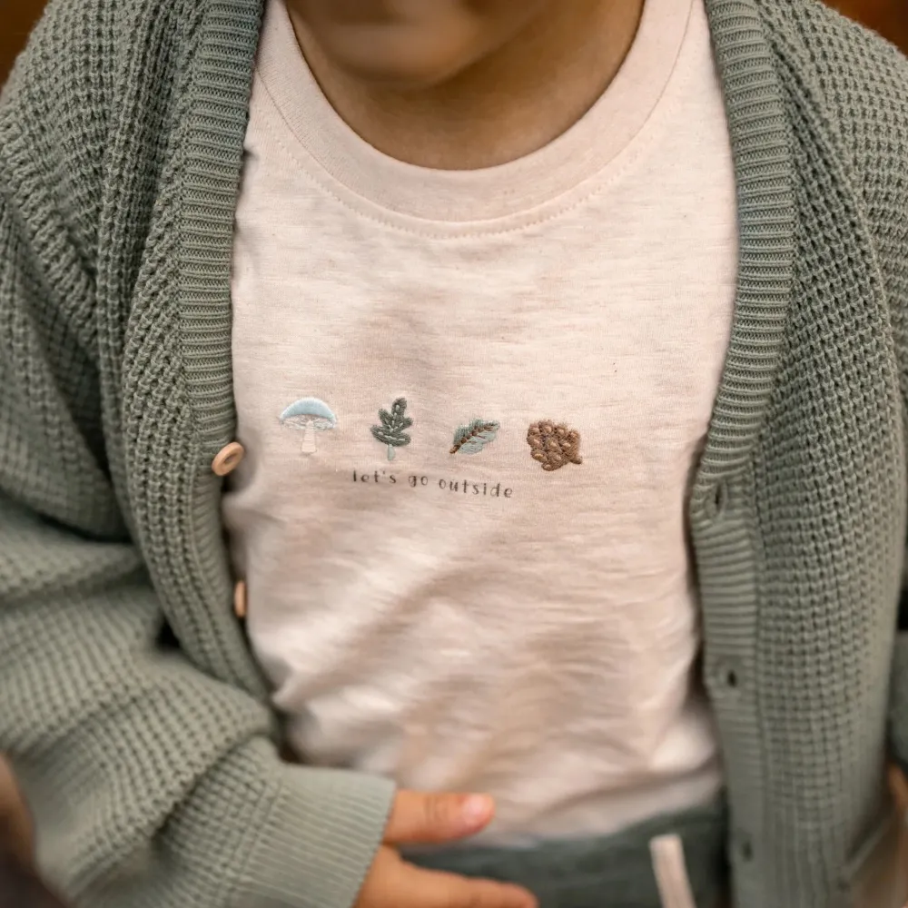 Little Dutch Shirt lange mouw - Zand - Forest Friends - Forest borduursel